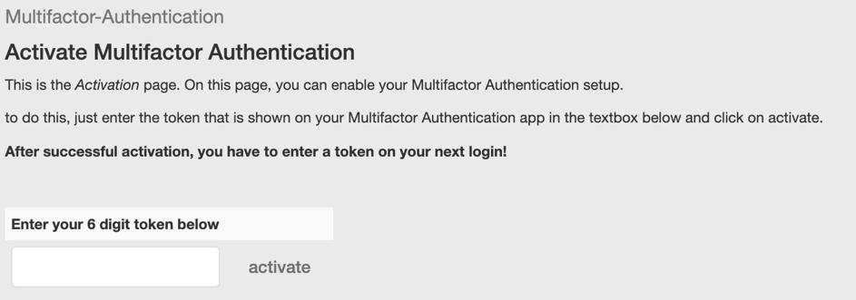 screenshot of token activation page