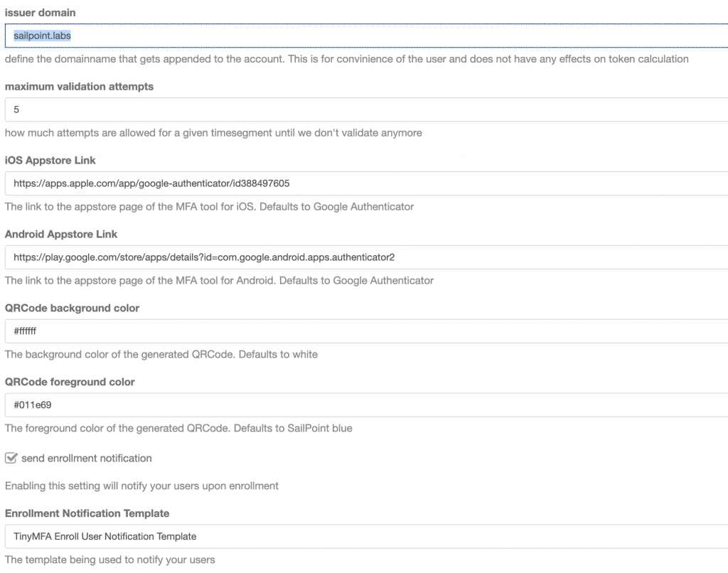 configuration settings of the plugin